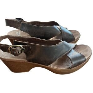 Dansko Brown Leather Sandals Clogs Nubuck Jacinda Slingback Platform 40